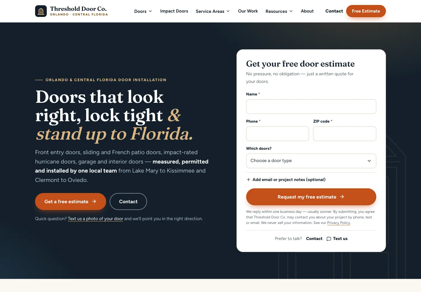 Desktop website design for Doors & entryways