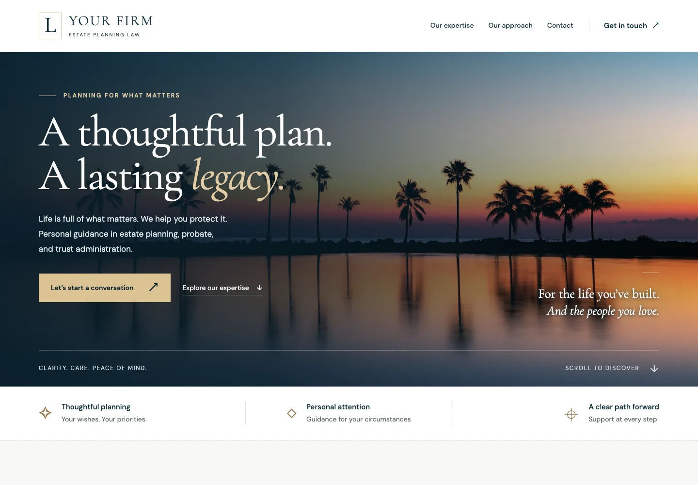 Desktop website design for Estate planning