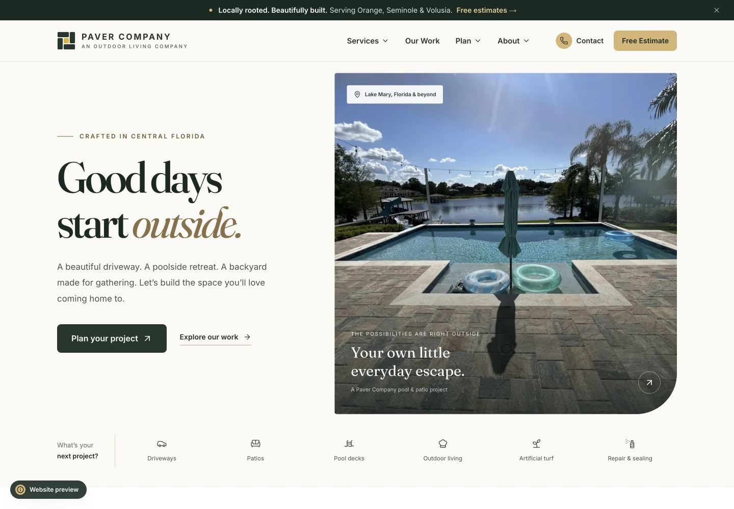 Desktop website design for Pavers & outdoor spaces