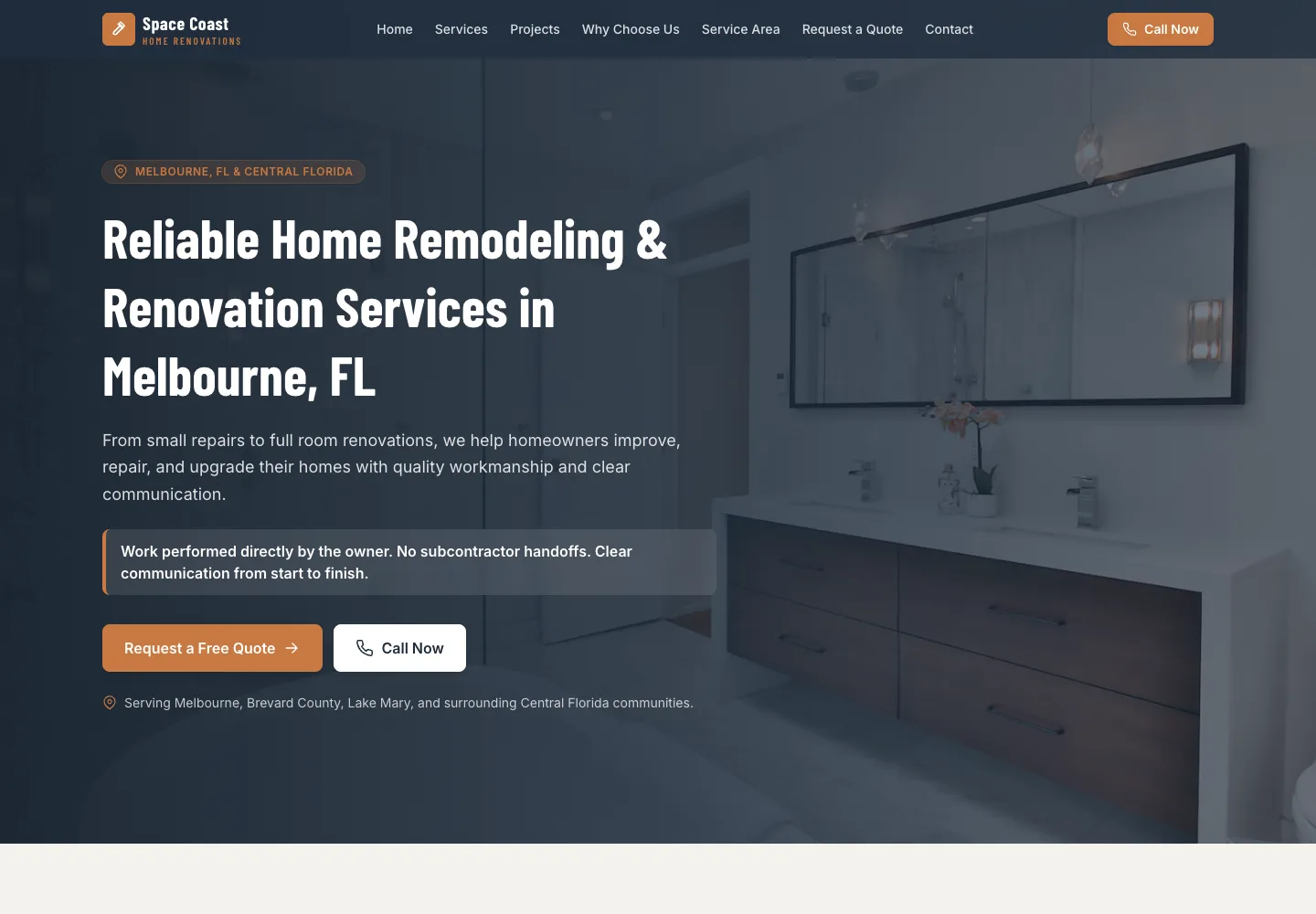 Desktop website design for Renovation, image-led
