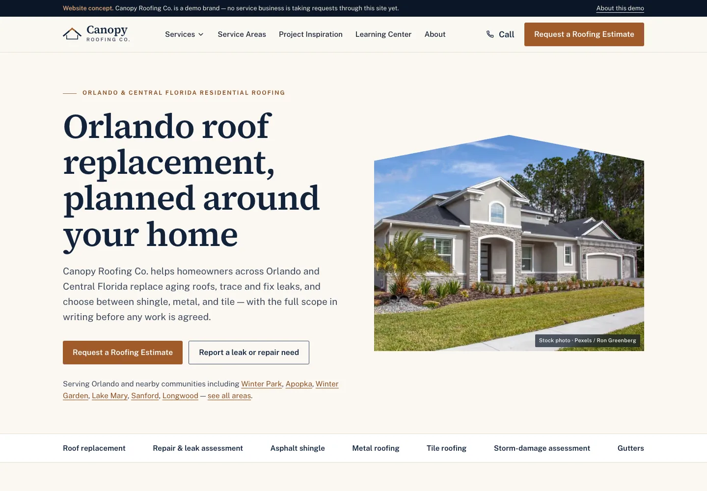 Desktop website design for Residential roofing