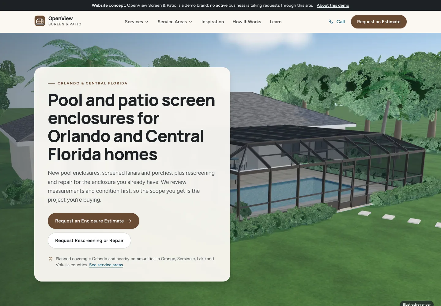 Desktop website design for Screen & patio enclosures